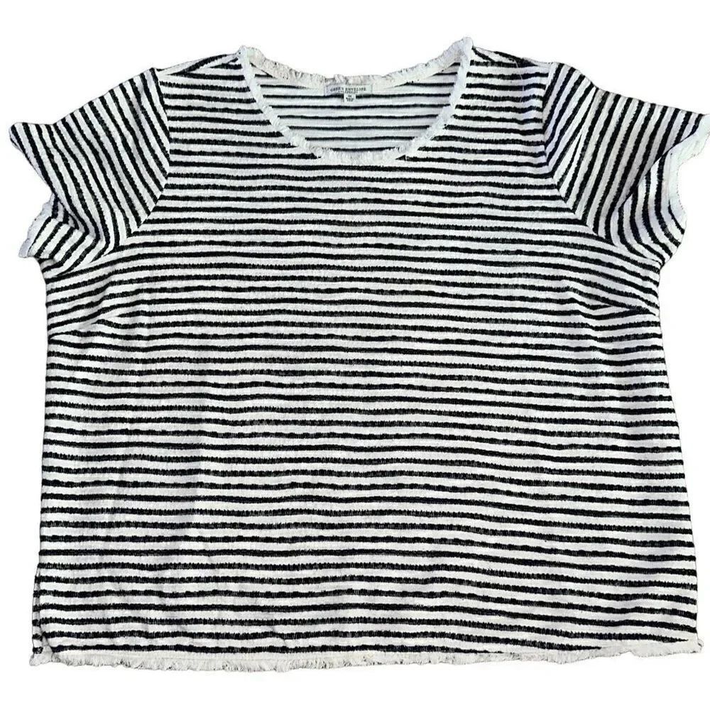 Green Envelope Ladies Size 3X Blue & White Stripes short Sleeves